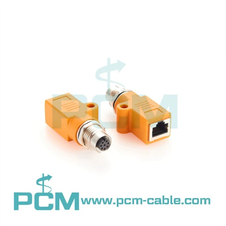 Industrial M12 A-Code, 8 pin Female to RJ45 Cat 6A Jack Straight