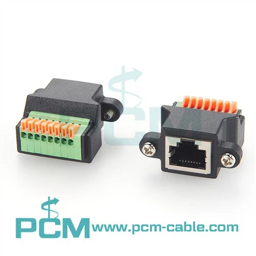 RJ45 Θηλυκό προς ελατήριο Τερματικό μπλοκ με βίδες