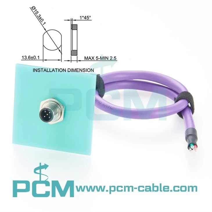 Industrial M12 B-Code 5-Pin Front Mount Connector with Open End  Profibus Cable